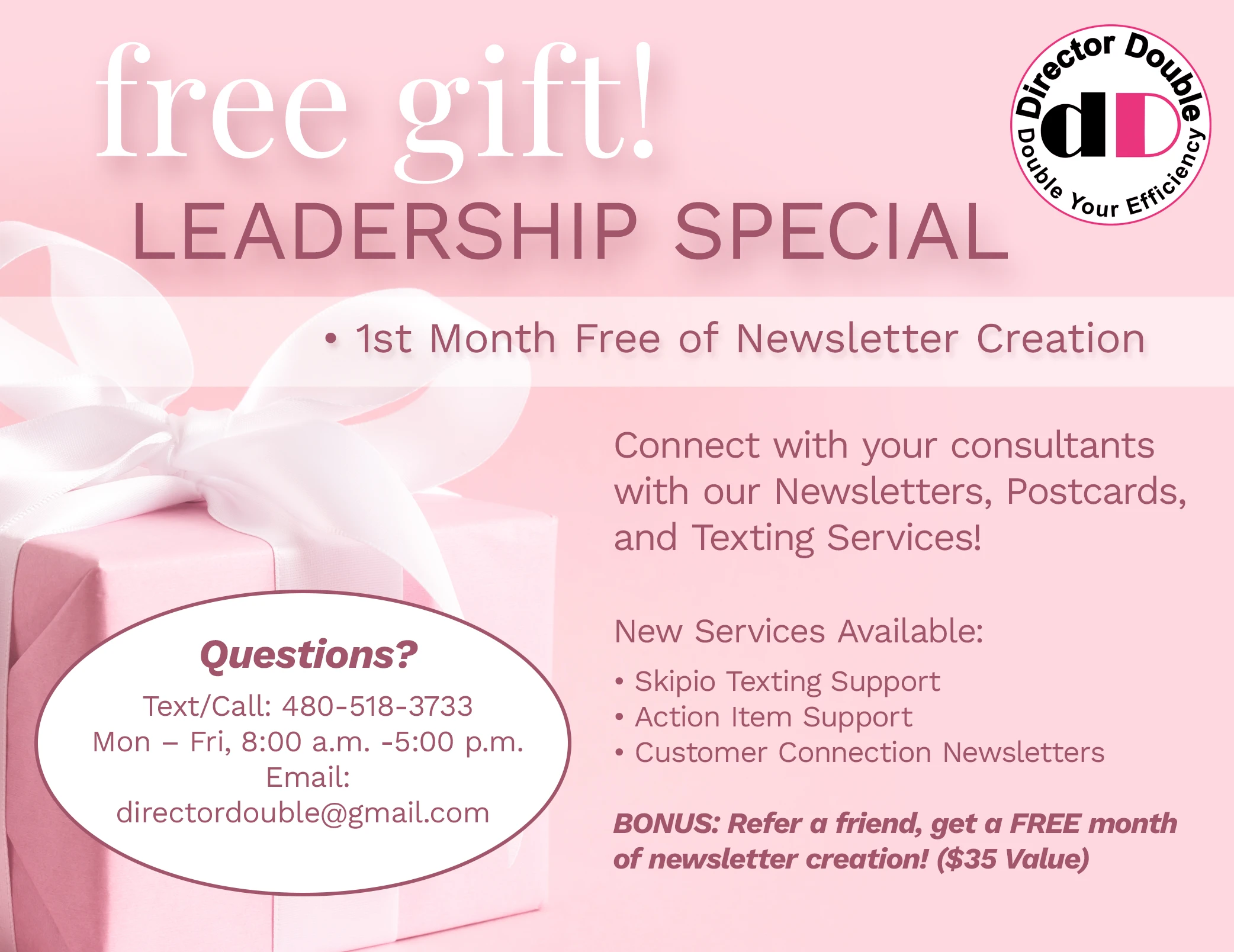 DirectorDouble.com Leadership Special first month of newsletter creation FREE plus new services
